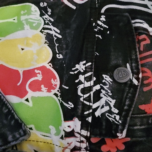 NWOT ENCRYPTED black graffiti jean jacket - Picture 5 of 6